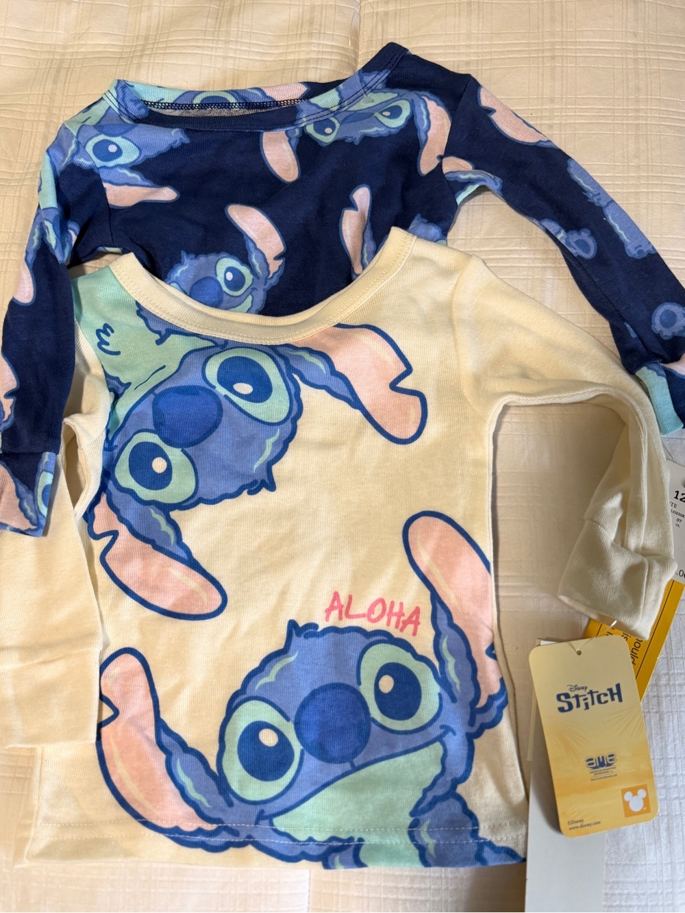 Disney Stitch Long-Sleeve Tees - Cream & Navy